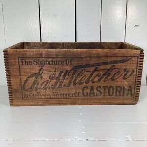 Antique Charles Fletcher Castoria Advertising Dovetail Wood Box Crate 16.5" X 8"